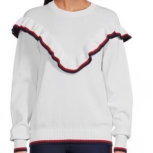 NWOT The Upside White ‘Columbia Boo Frill Trim Knit Cotton Sweater’ Size Large